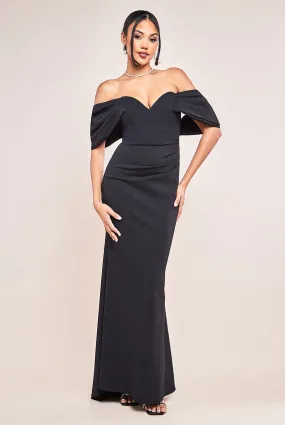 Off The Shoulder Draped Sleeve Maxi Dress - Black by Goddiva