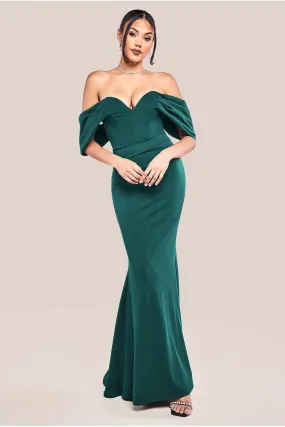 Off The Shoulder Draped Sleeve Maxi Dress - Emerald Green by Goddiva