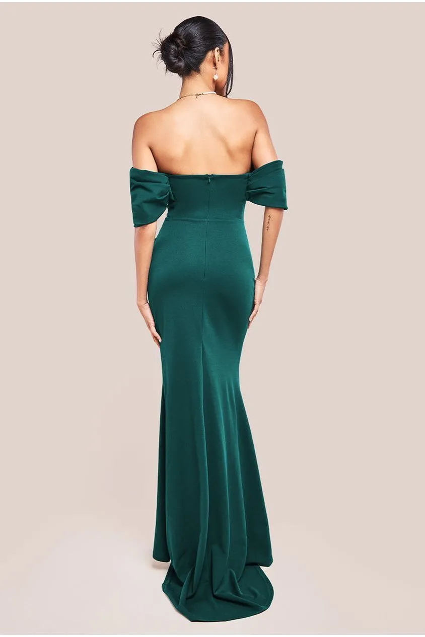 Off The Shoulder Draped Sleeve Maxi Dress - Emerald Green by Goddiva