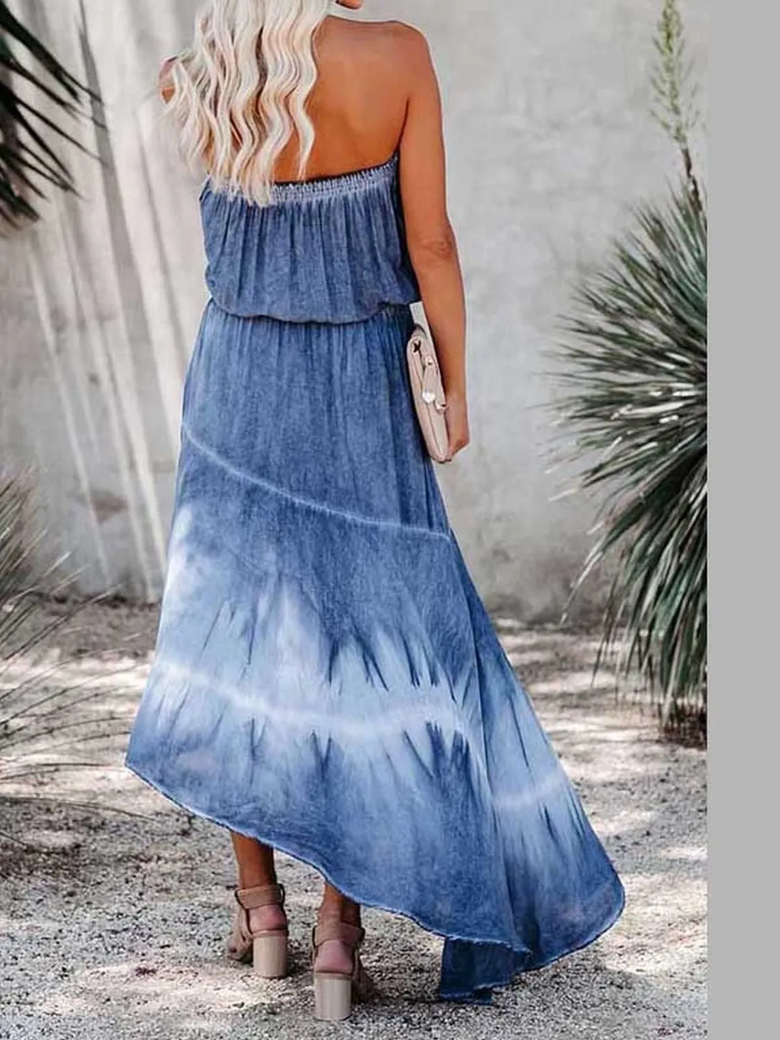 Ombre Tube Denim Beach Maxi Dress