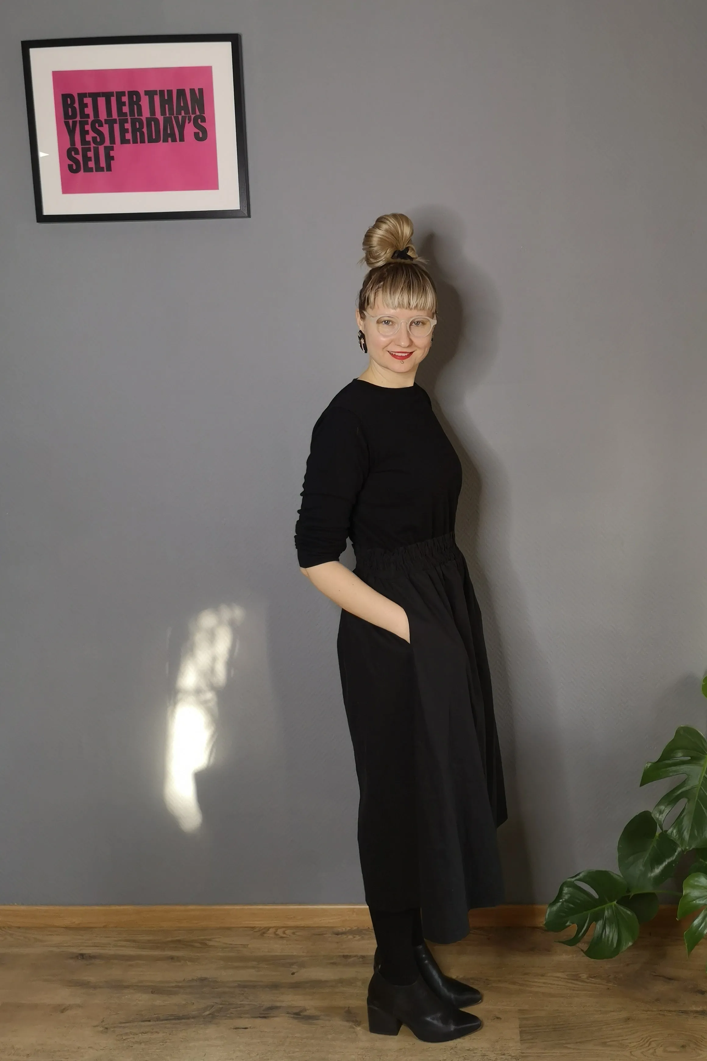 One of a Kind Black Cotton Wide Statement Japanese Inspired Minimalist Culottes