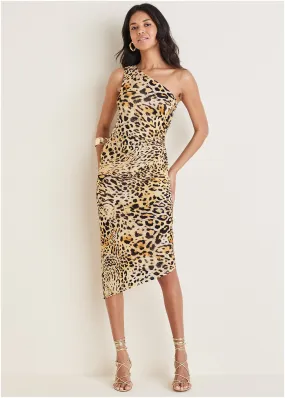 One Shoulder Dress - Vintage Leopard