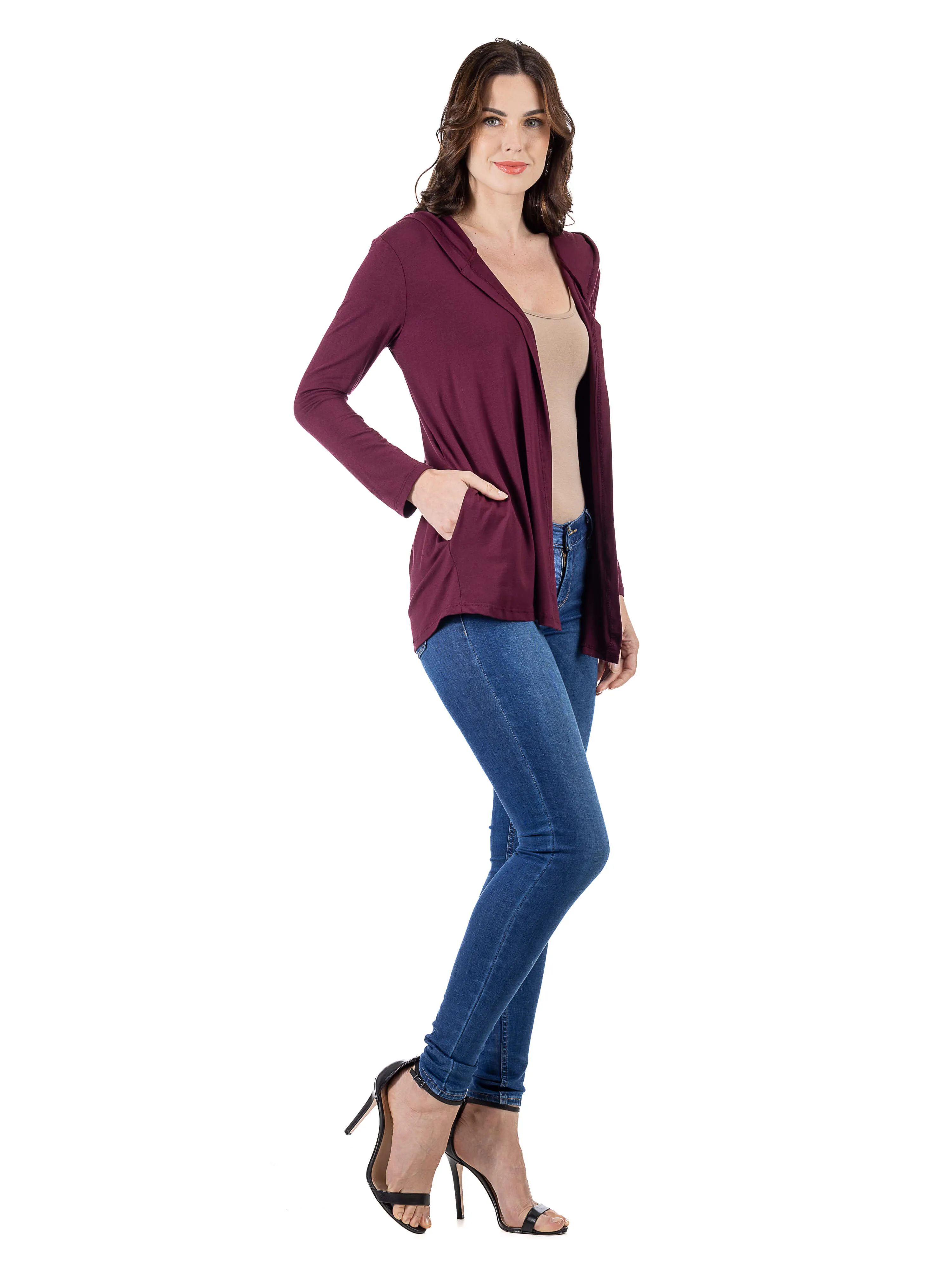 Open Front Lightweight Hooded Cardigan