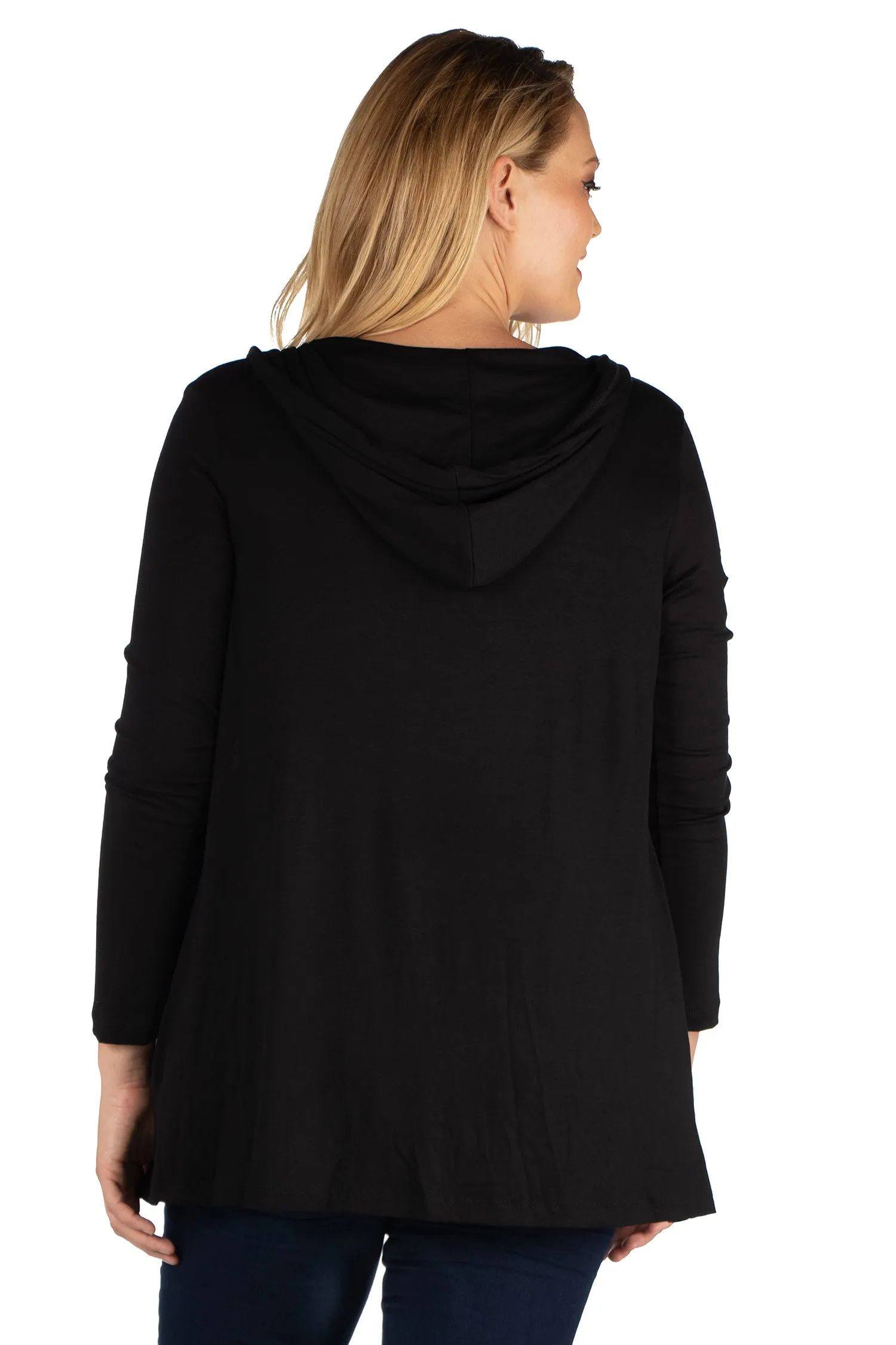 Open Front Lightweight Hooded Plus Size Cardigan