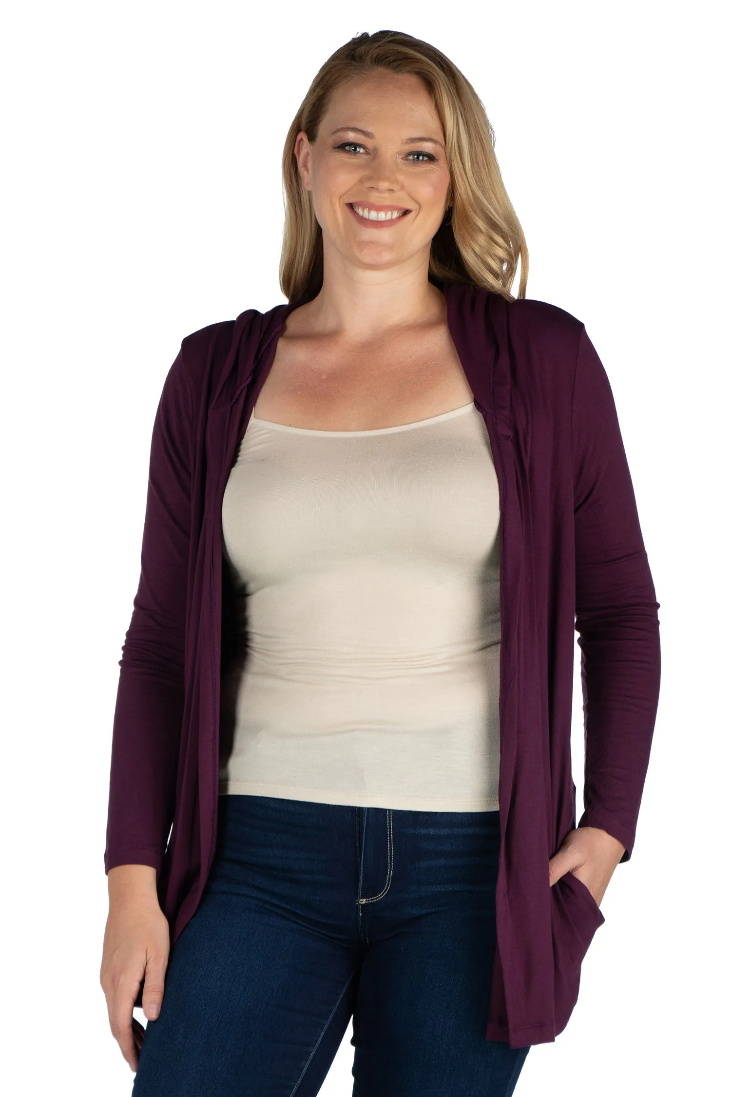 Open Front Lightweight Hooded Plus Size Cardigan