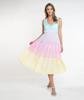 Pastel Crinkle Maxi Dress with Rainbow Ombre Print