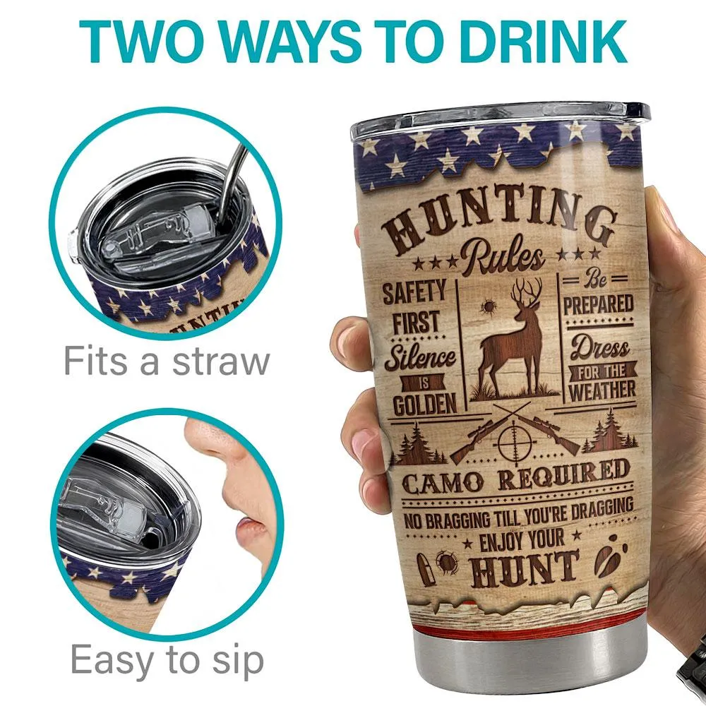 Personalized Hunting Tumbler Hunting Rules Wood Drawing