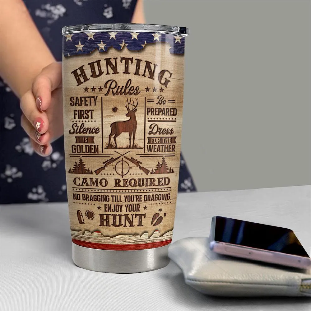 Personalized Hunting Tumbler Hunting Rules Wood Drawing