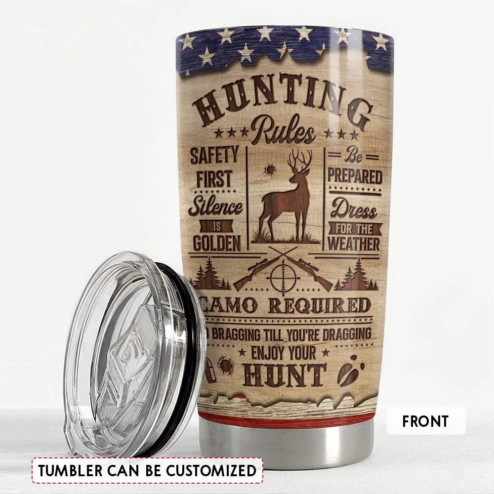 Personalized Hunting Tumbler Hunting Rules Wood Drawing