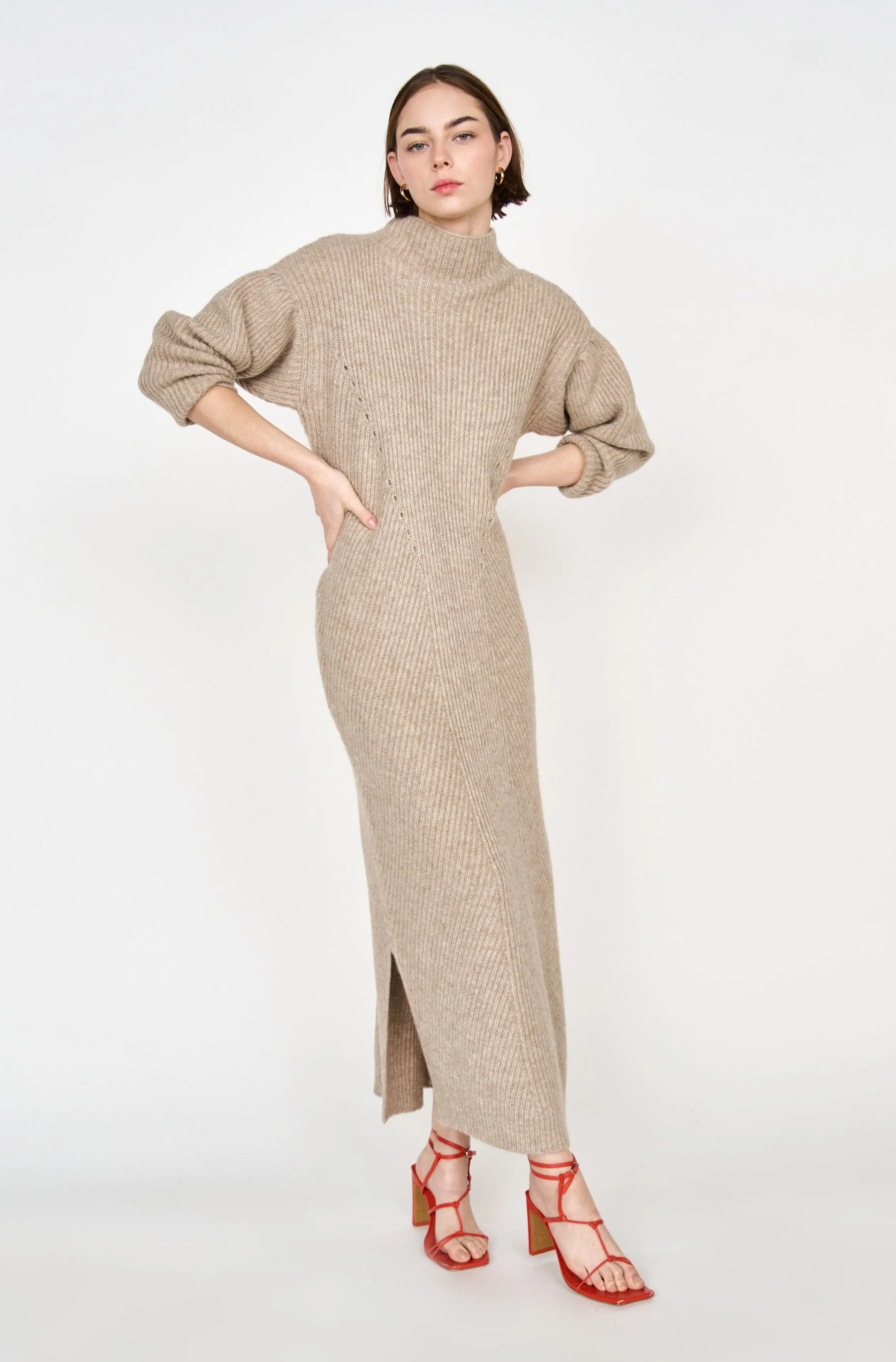 Pichu Pichu Sweater Dress in Camel