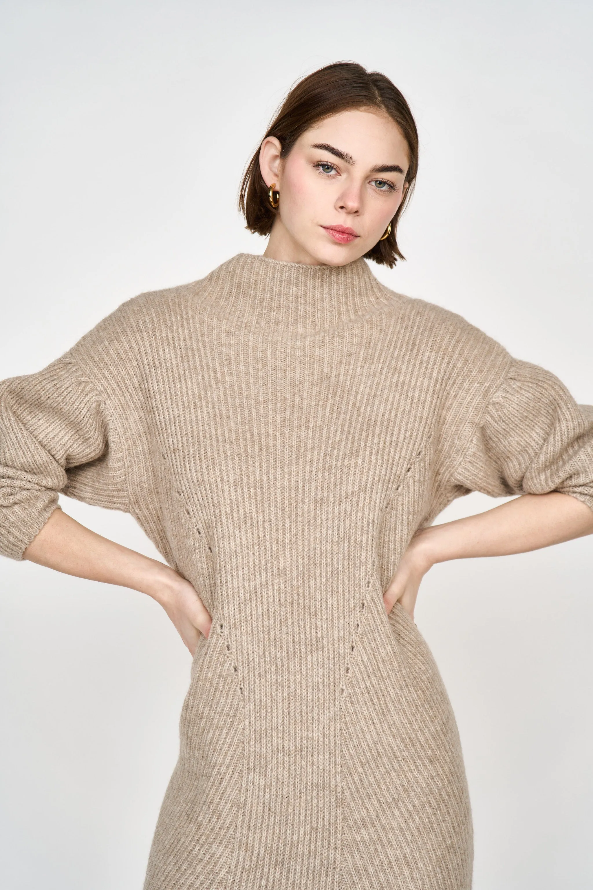 Pichu Pichu Sweater Dress in Camel