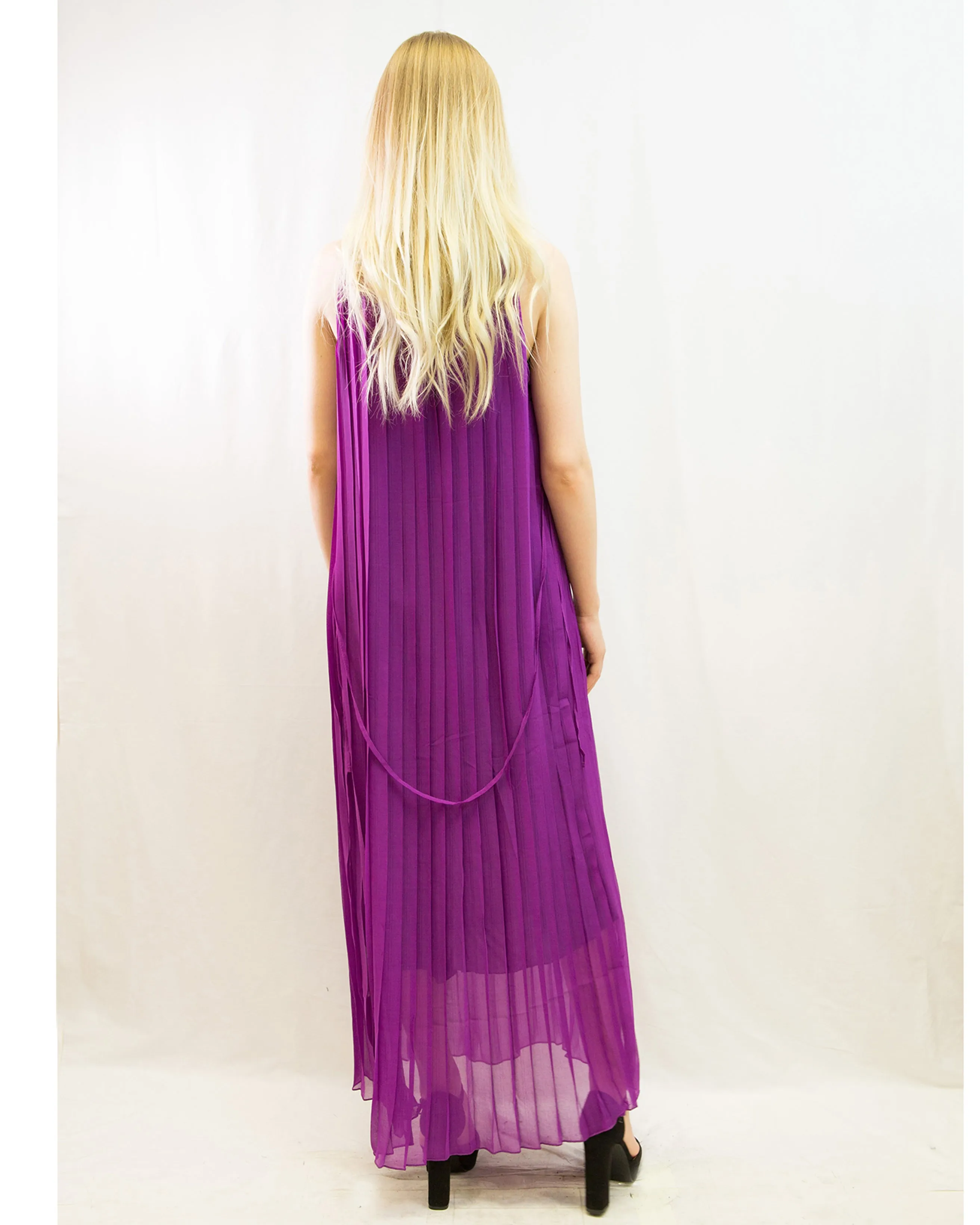 Pleated Full Length Maxi Dress (Purple)