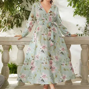 Plus Size Printed Elastic Waist Dress