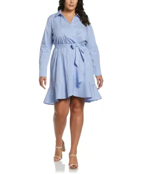 Plus Size Stripe Poplin Ruffle Wrap Dress