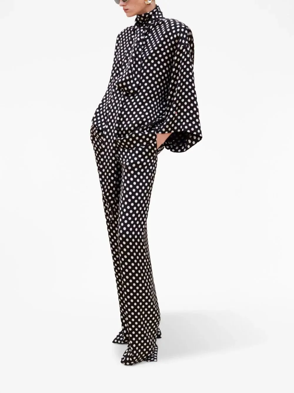 polka-dot tailored silk trousers