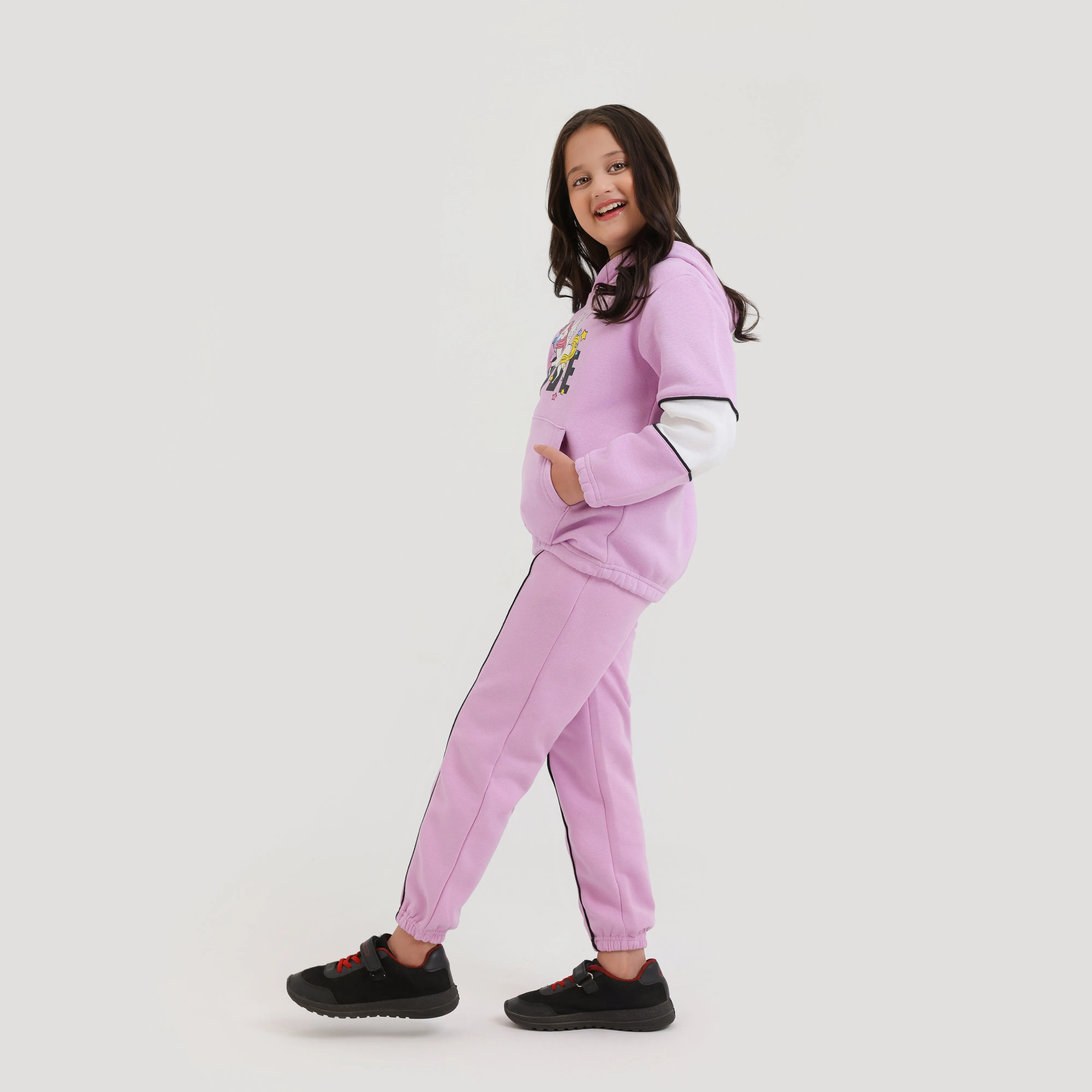 Premium Quality Purple Printed Fleece pullover Track Suit For Girls