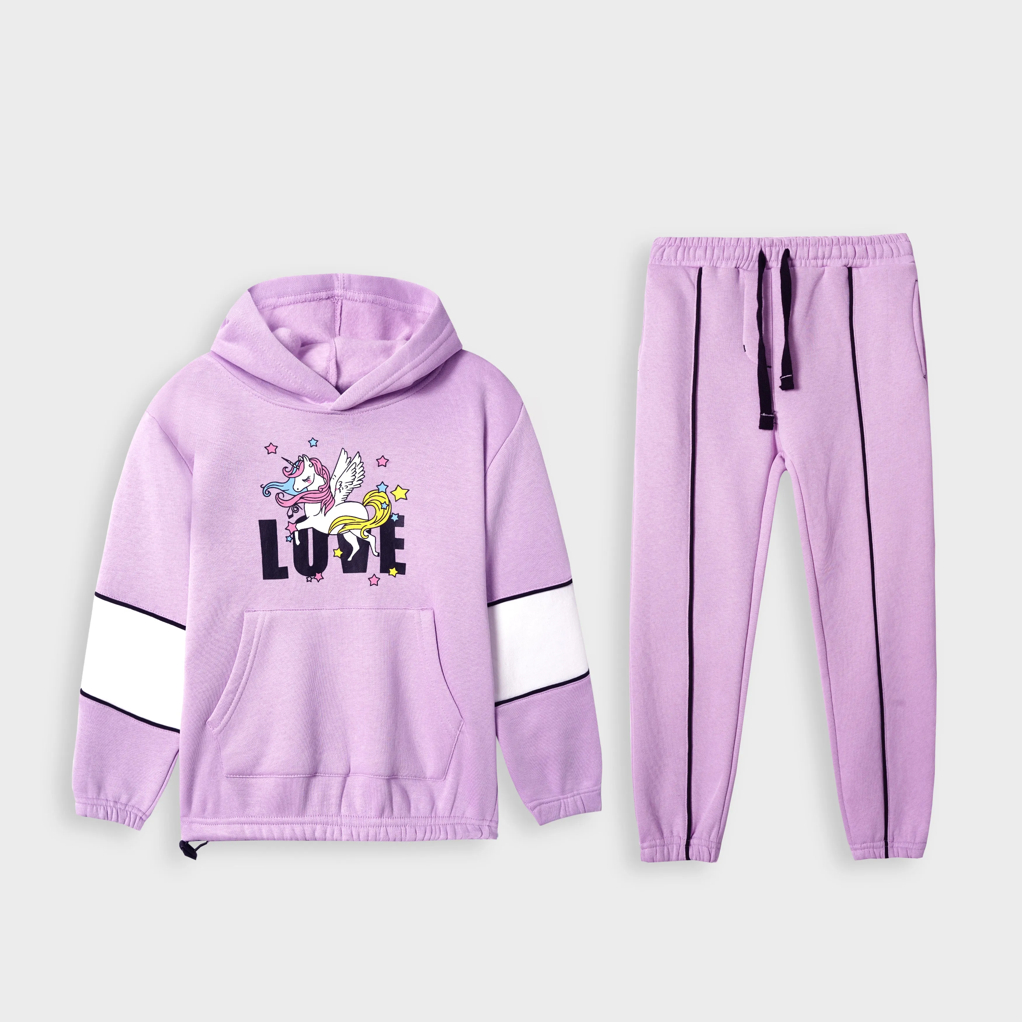 Premium Quality Purple Printed Fleece pullover Track Suit For Girls