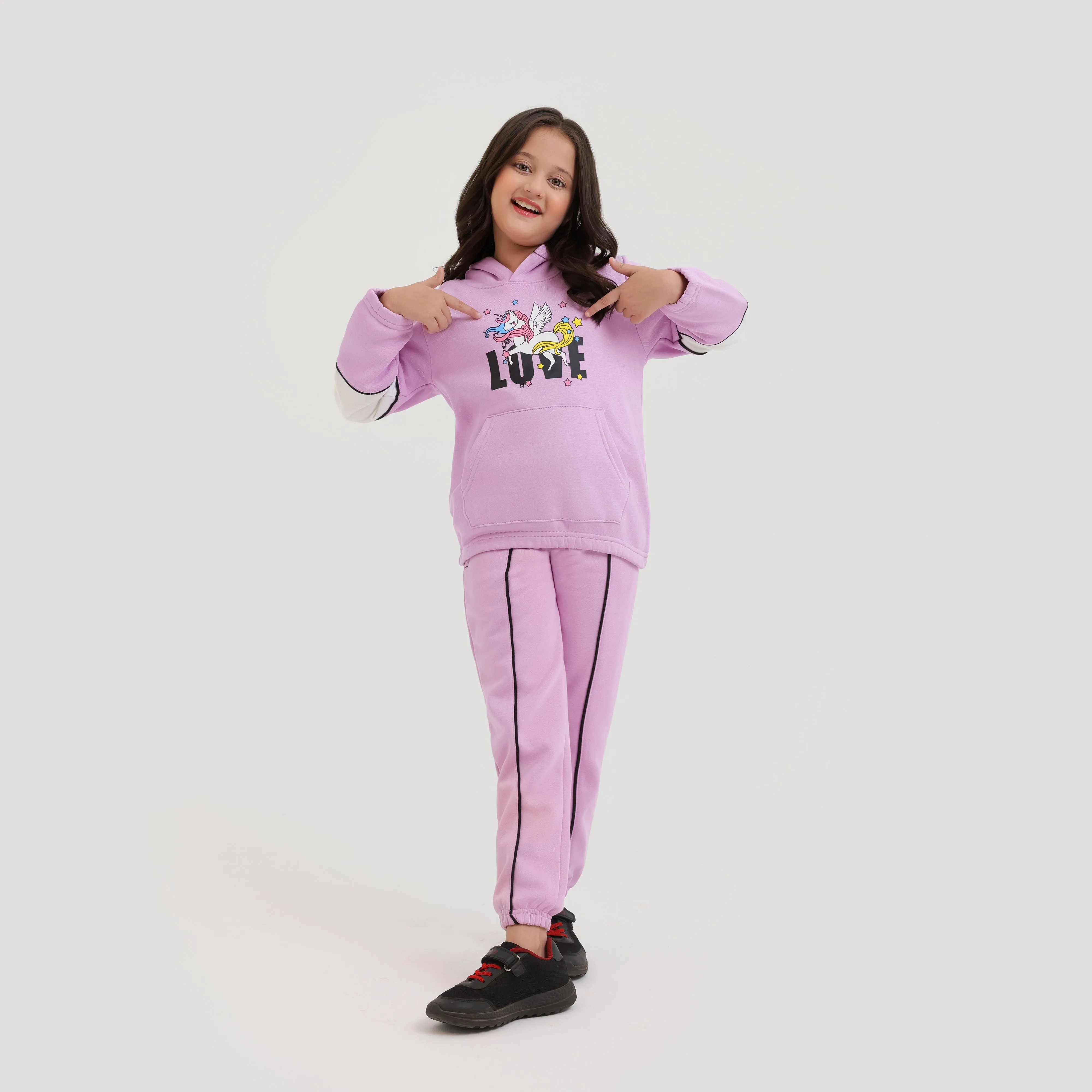 Premium Quality Purple Printed Fleece pullover Track Suit For Girls