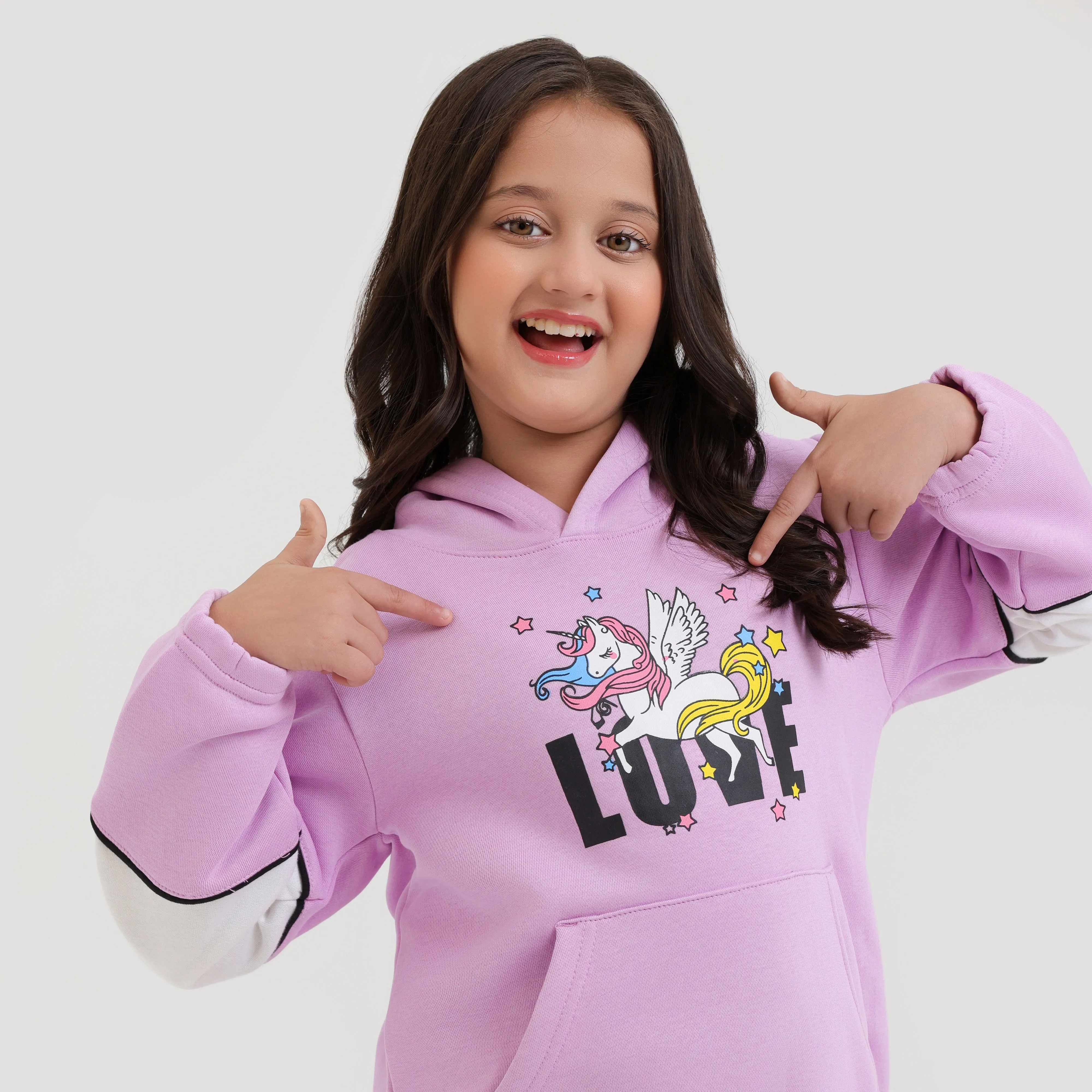 Premium Quality Purple Printed Fleece pullover Track Suit For Girls