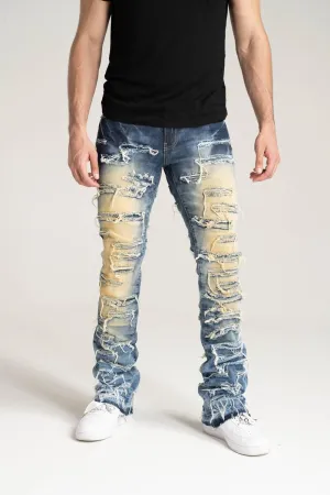 PREMIUM QUALITY STACK JEANS WITH MULTI RIP & REPAIR