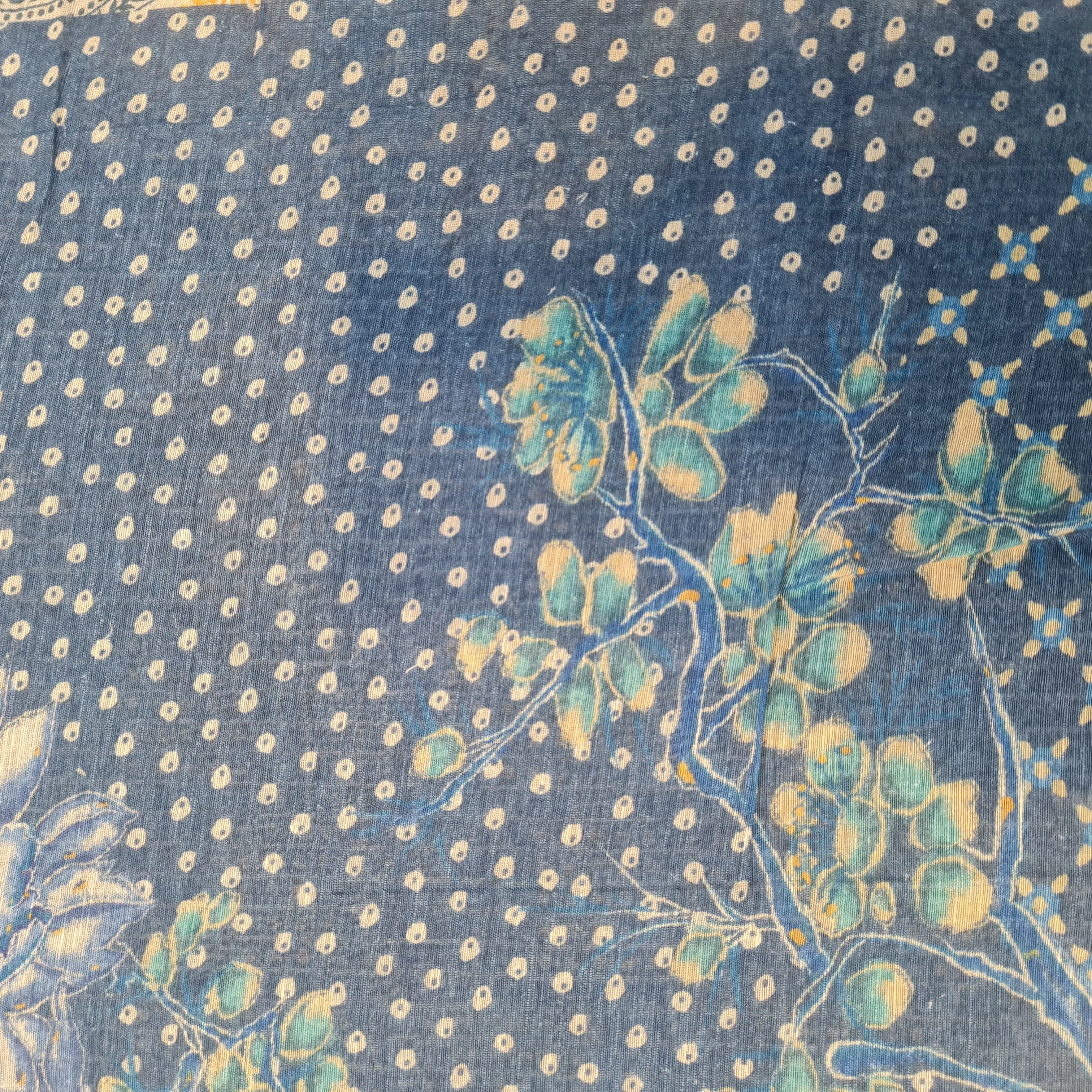 Primium Blue Floral Print Linen Organza Fabric