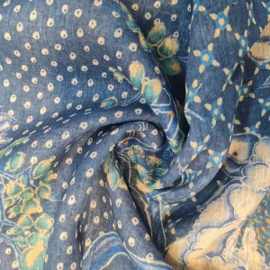 Primium Blue Floral Print Linen Organza Fabric