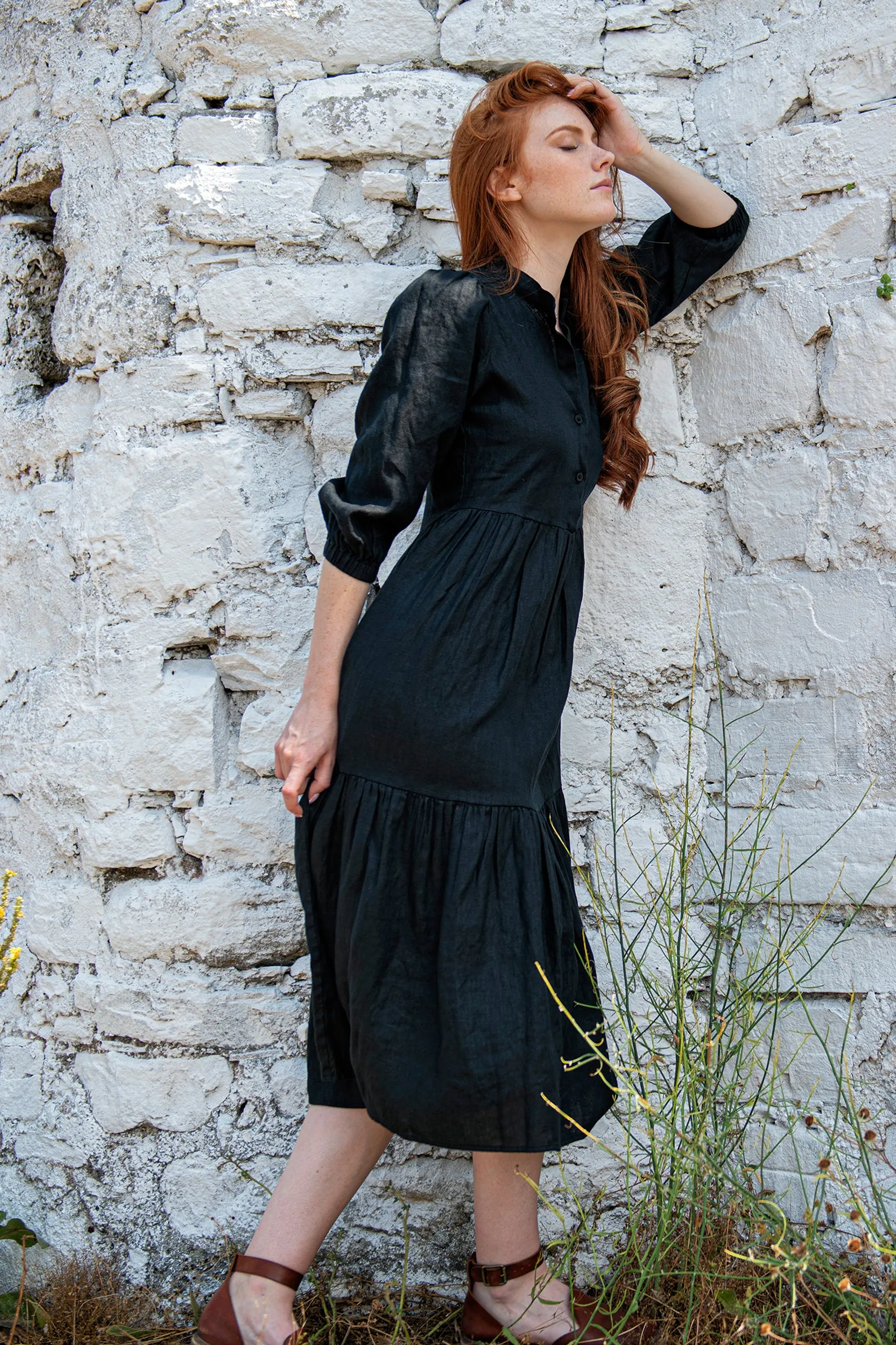 Puff Sleeved Linen Dress