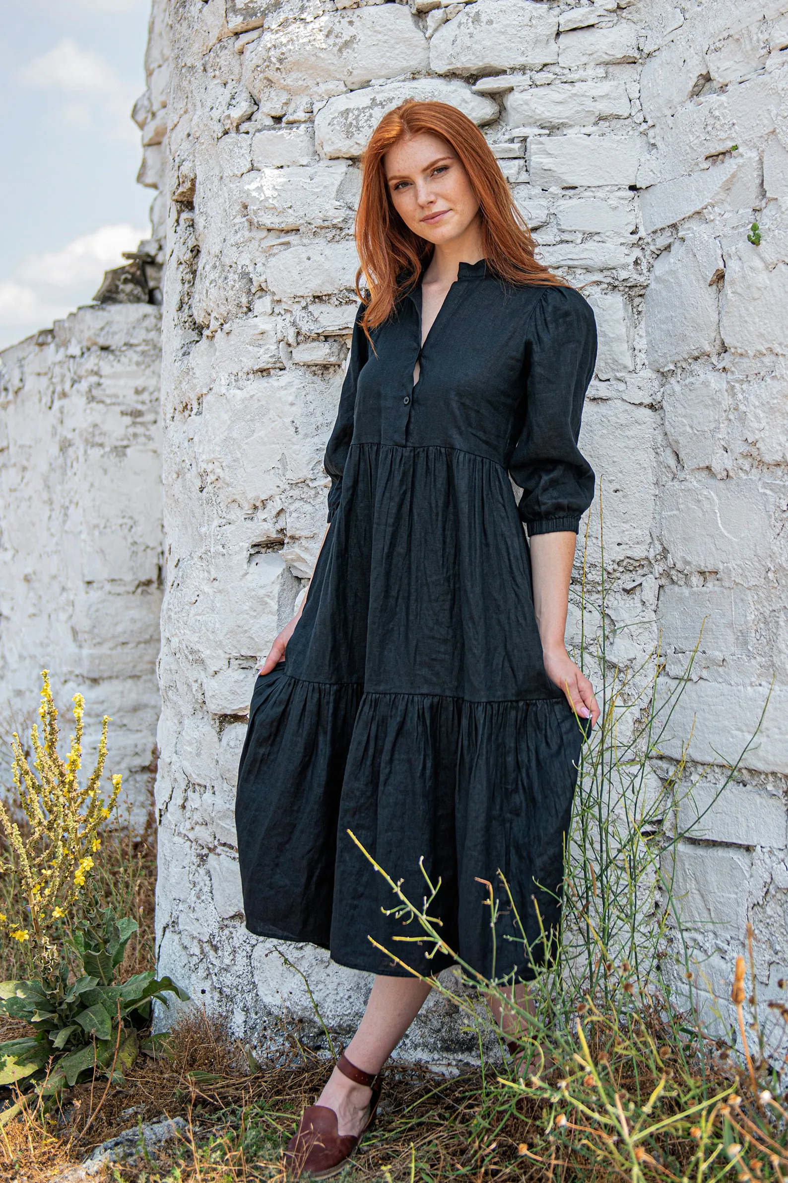 Puff Sleeved Linen Dress