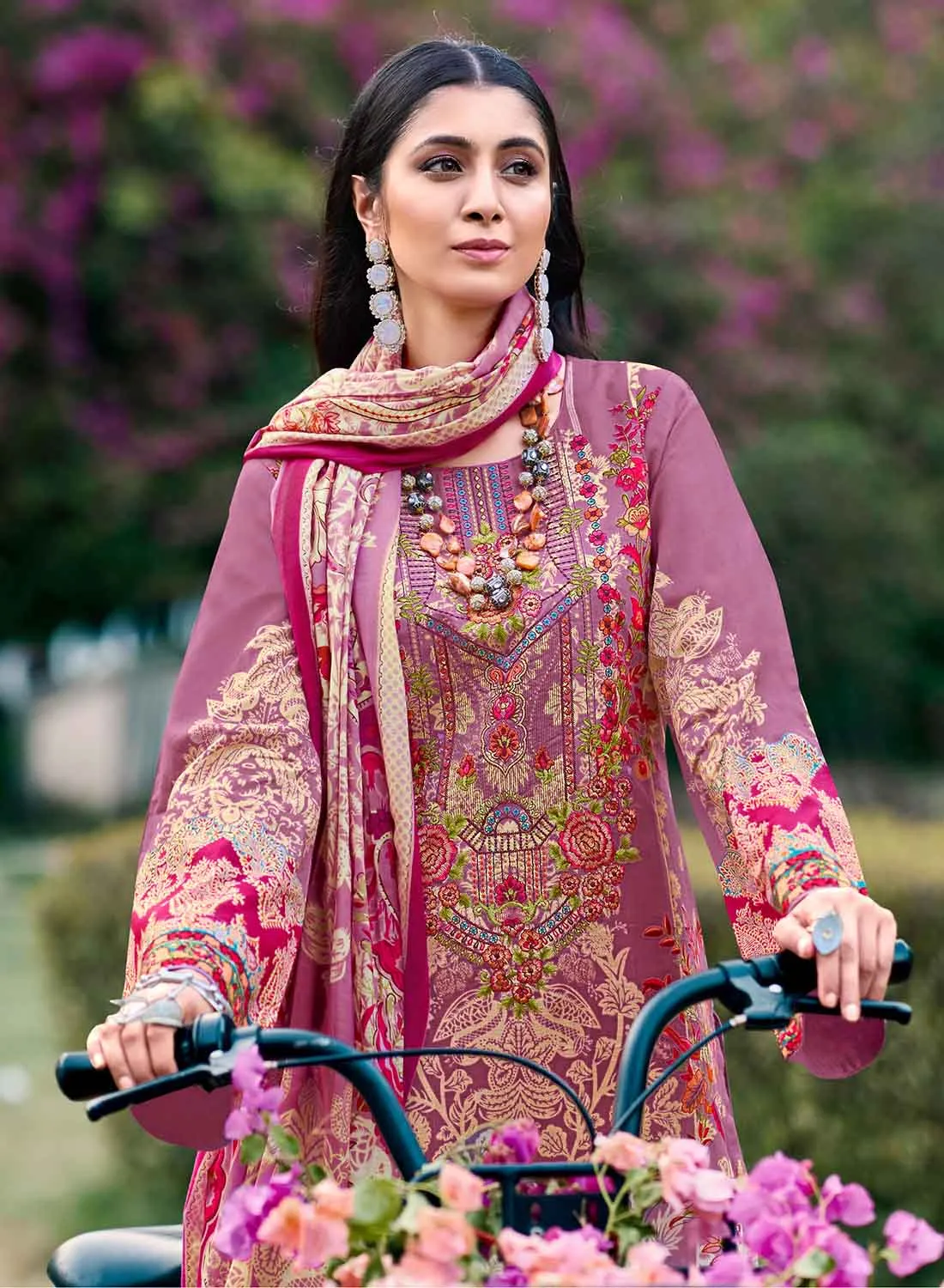 Pure Cambric Cotton Pakistani Print Unstitched Suit with Embroidery