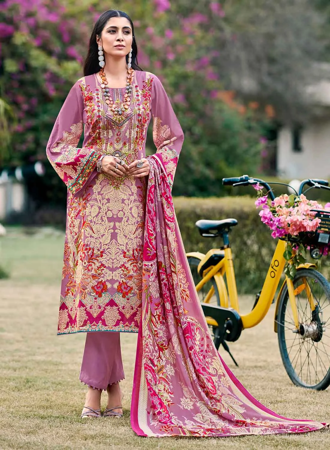 Pure Cambric Cotton Pakistani Print Unstitched Suit with Embroidery