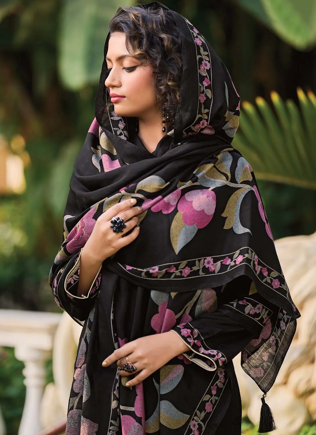 Pure Muslin Unstitched Black Printed Women Salwar Suit Dress Material