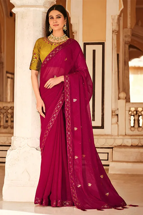 Rani Chinon Thread With Sequins Work Saree