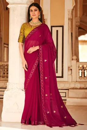 Rani Chinon Thread With Sequins Work Saree