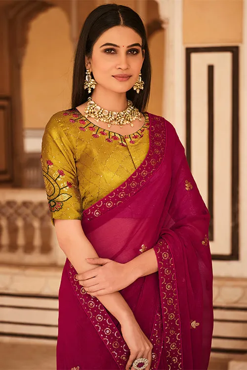 Rani Chinon Thread With Sequins Work Saree