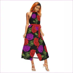 Red Rose Purp Women's Black Wrap Hem Belted Halter Dress