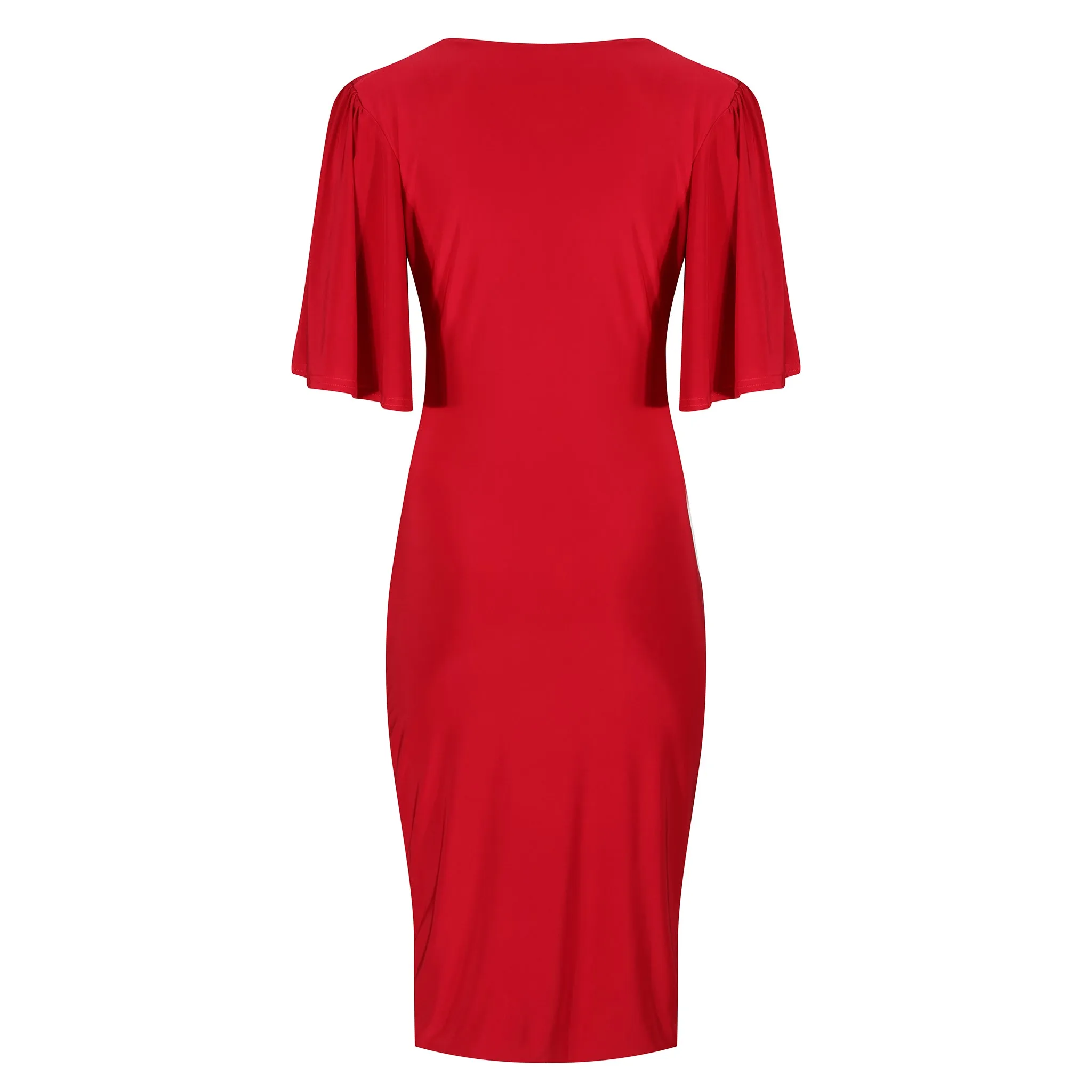 Red Wrap Top Slinky Cocktail Wiggle Dress w/ Butterfly Sleeves