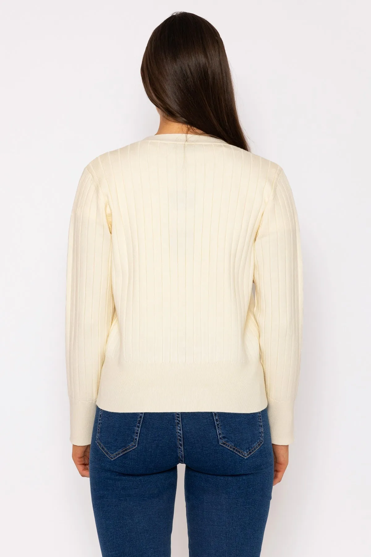 Rib Crop Cardigan in Ecru