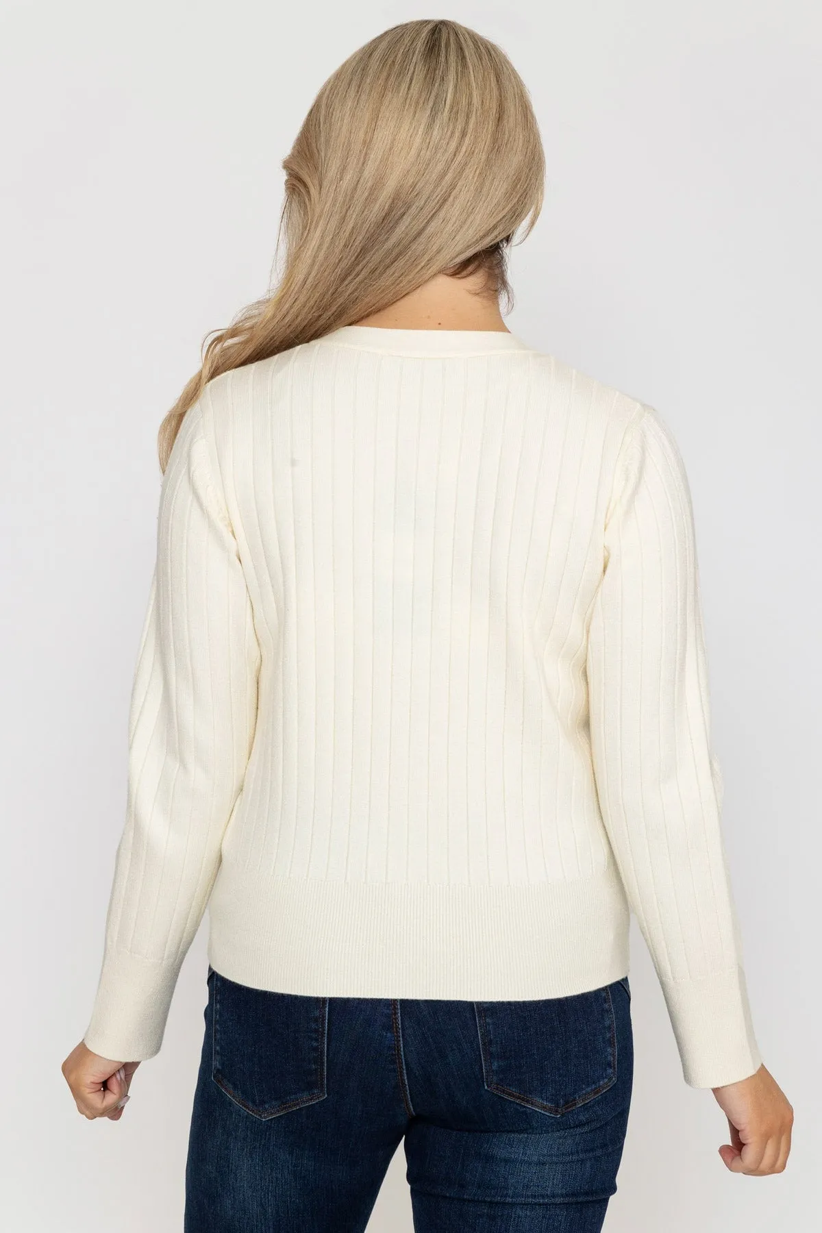 Rib Crop Cardigan in Ecru