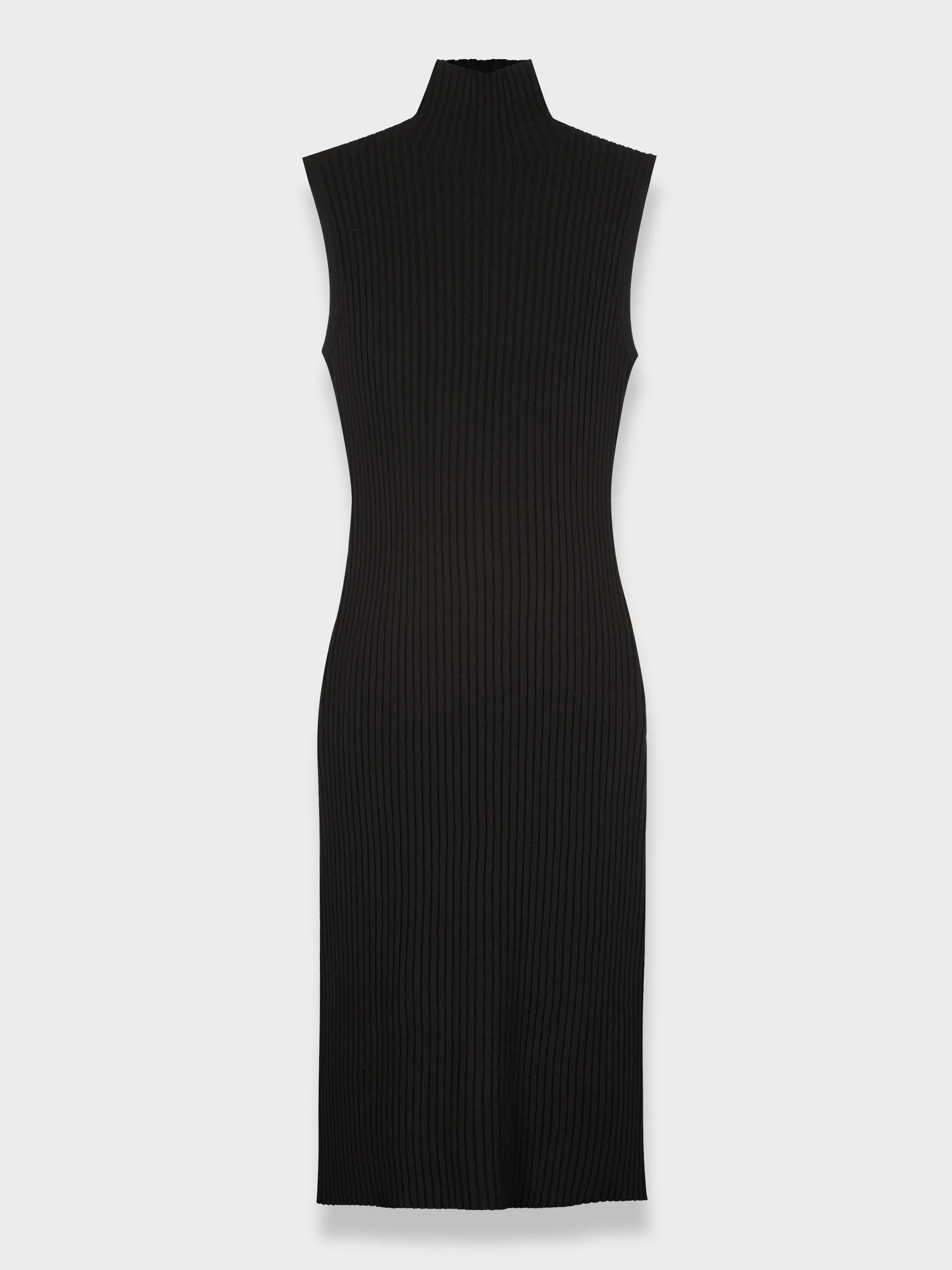 RIBBED SLEEVELESS DRESS 46"-BLACK