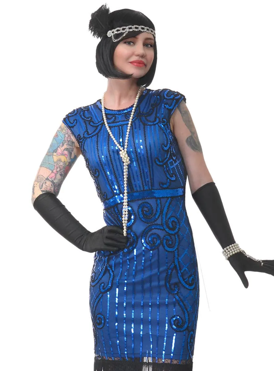 Ritzy Womens Plus Size Blue Sequin 1920s Costume