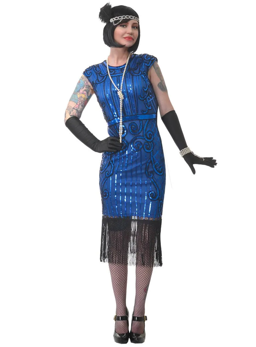 Ritzy Womens Plus Size Blue Sequin 1920s Costume