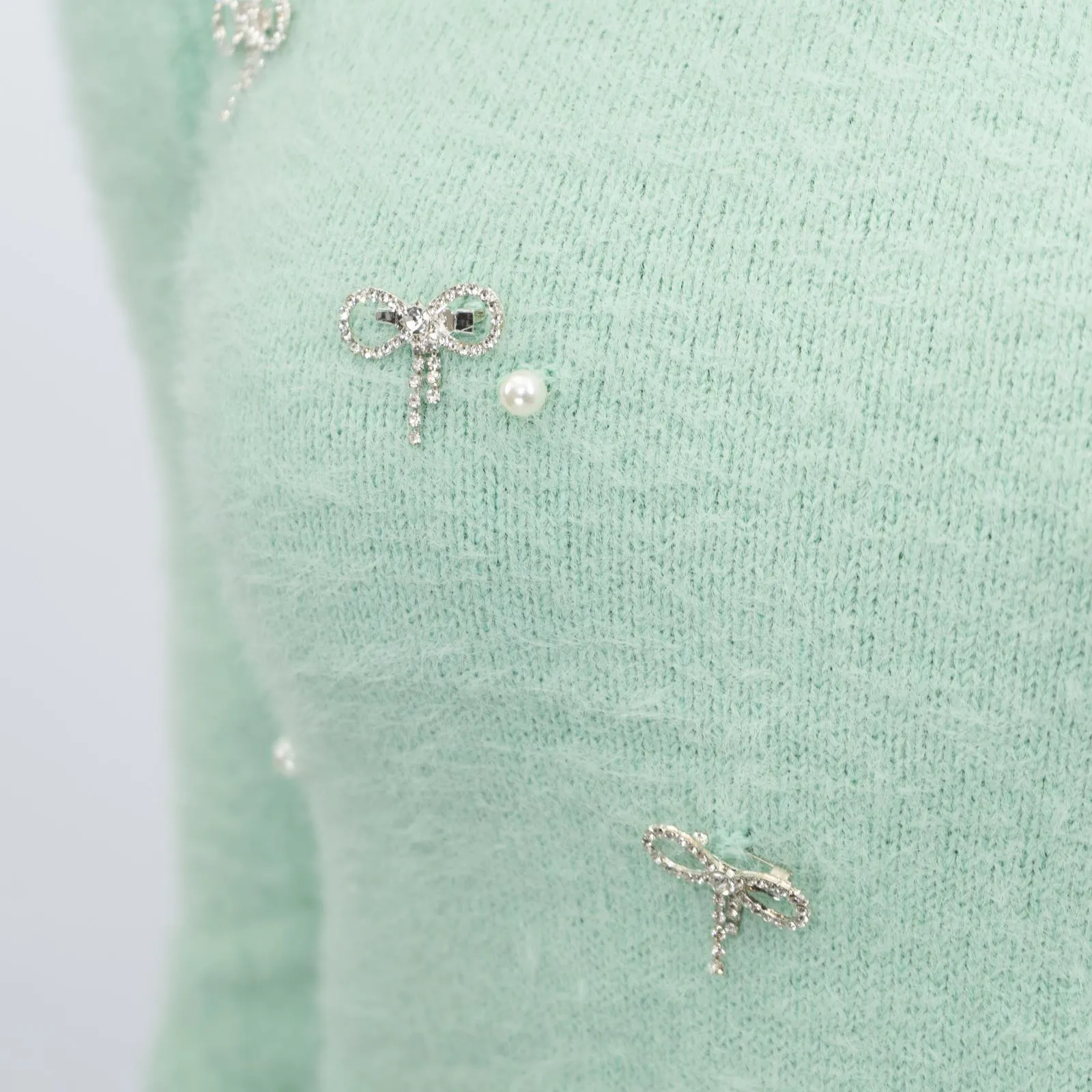 River Island Embellished Fluffy Hybrid Jumper Green Mock Shirt