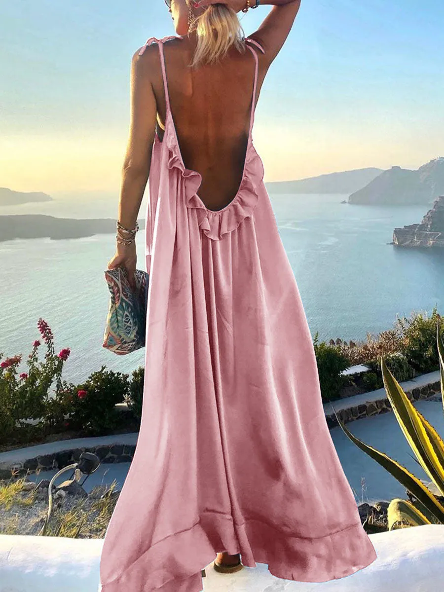 Romantic And Elegant Vacation Suspender Maxi Dress