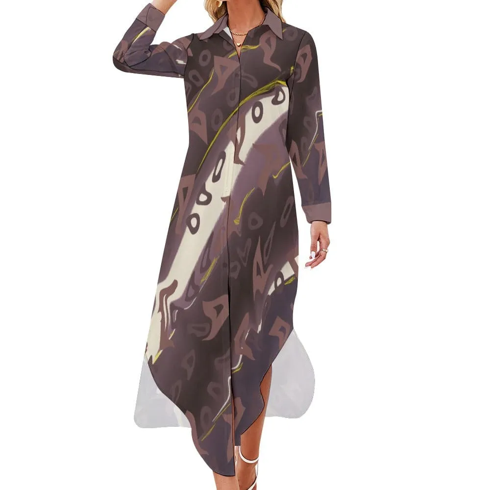 Runaway Women's Button Neck Long Sleeve Shirt Dress