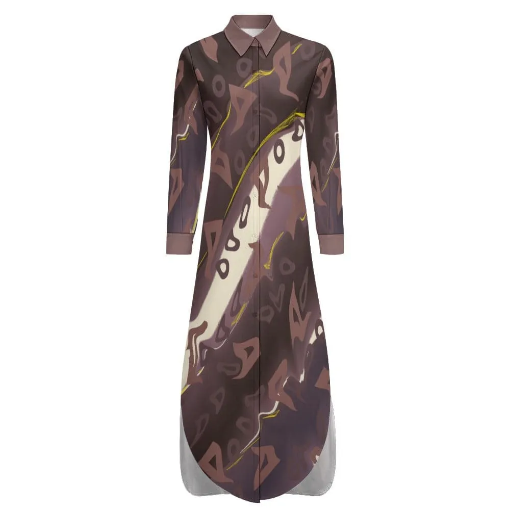 Runaway Women's Button Neck Long Sleeve Shirt Dress