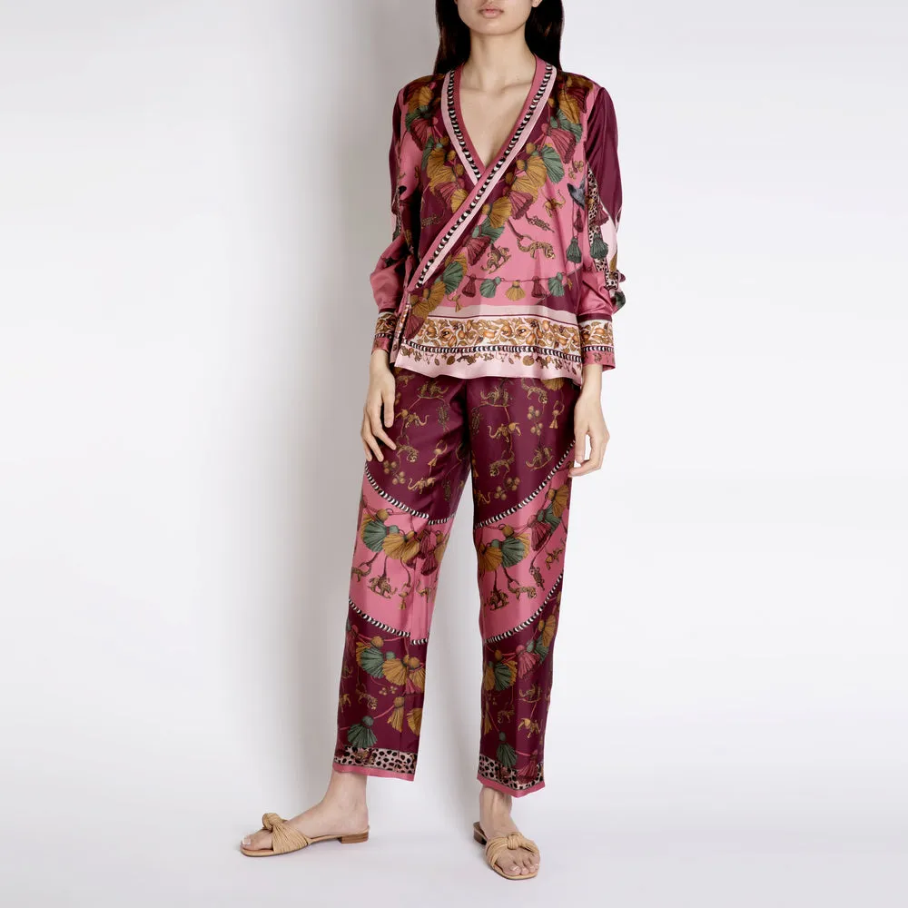 Sabina Savage  "The Fool" - Divination Celebration Raspberry/Shell Silk Trousers