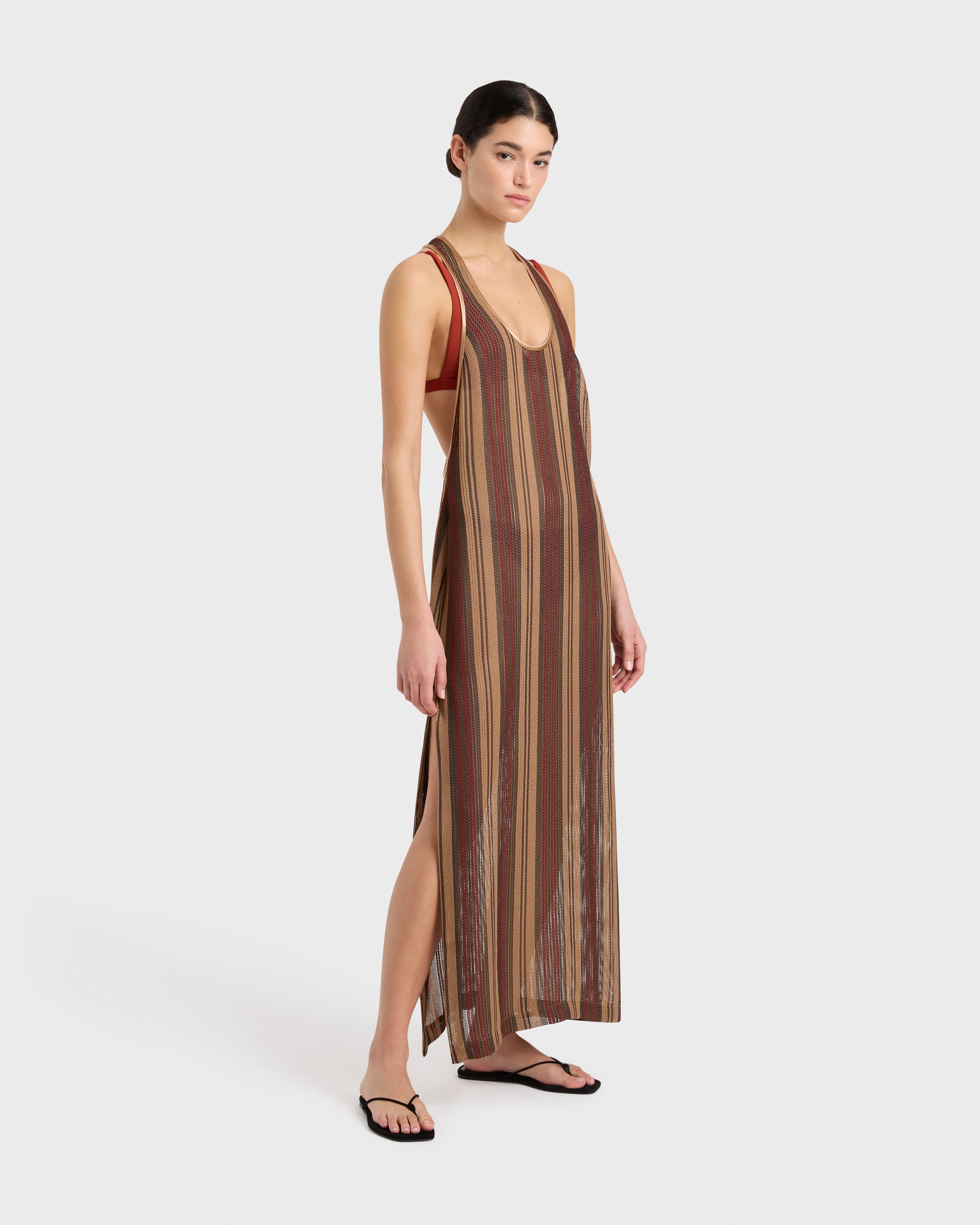 Sana Mesh Tank Dress - Bronze Stripe