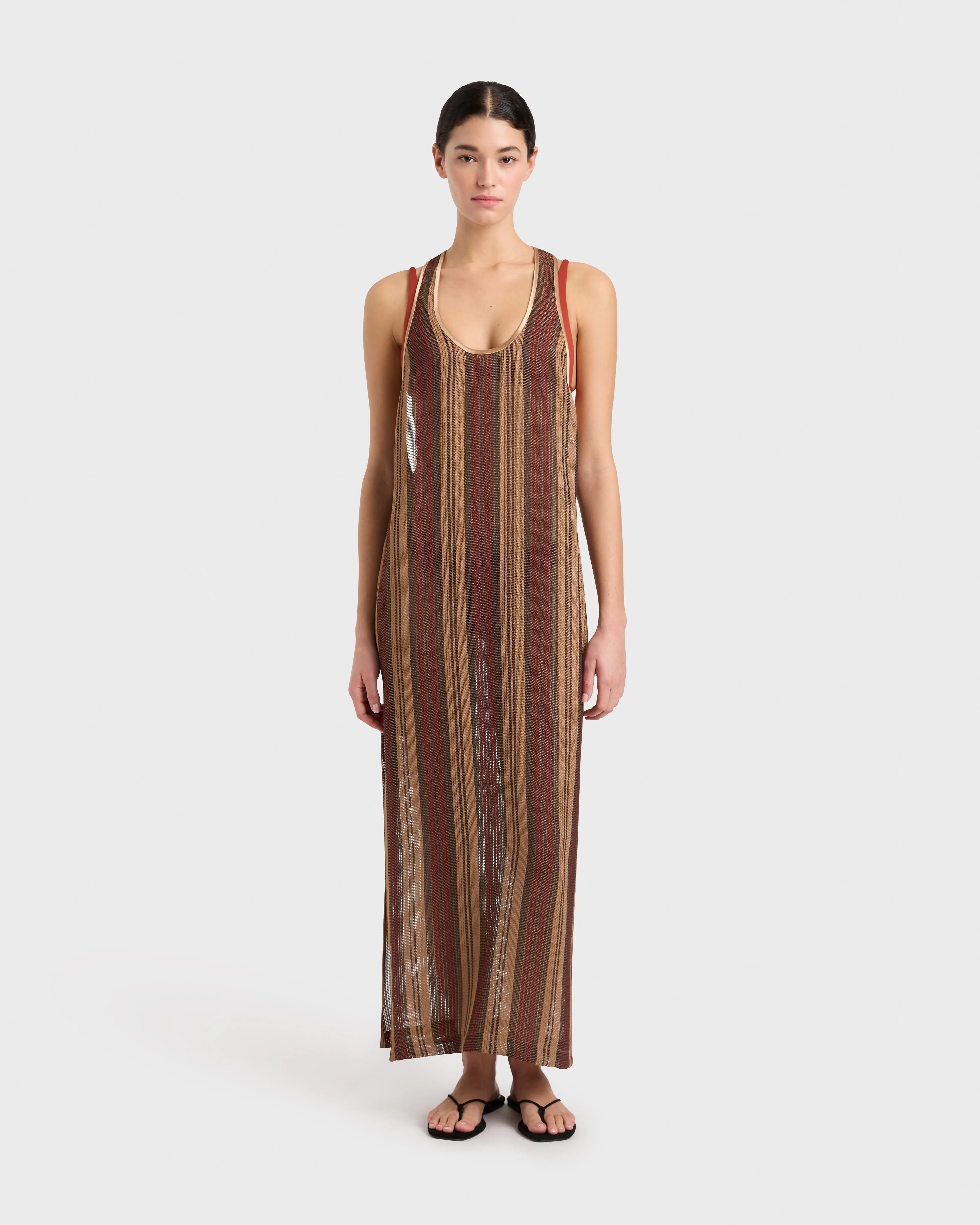 Sana Mesh Tank Dress - Bronze Stripe