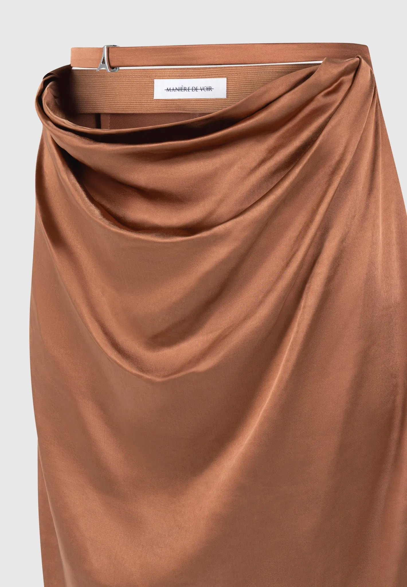 Satin Drape Belted Maxi Skirt - Bronze