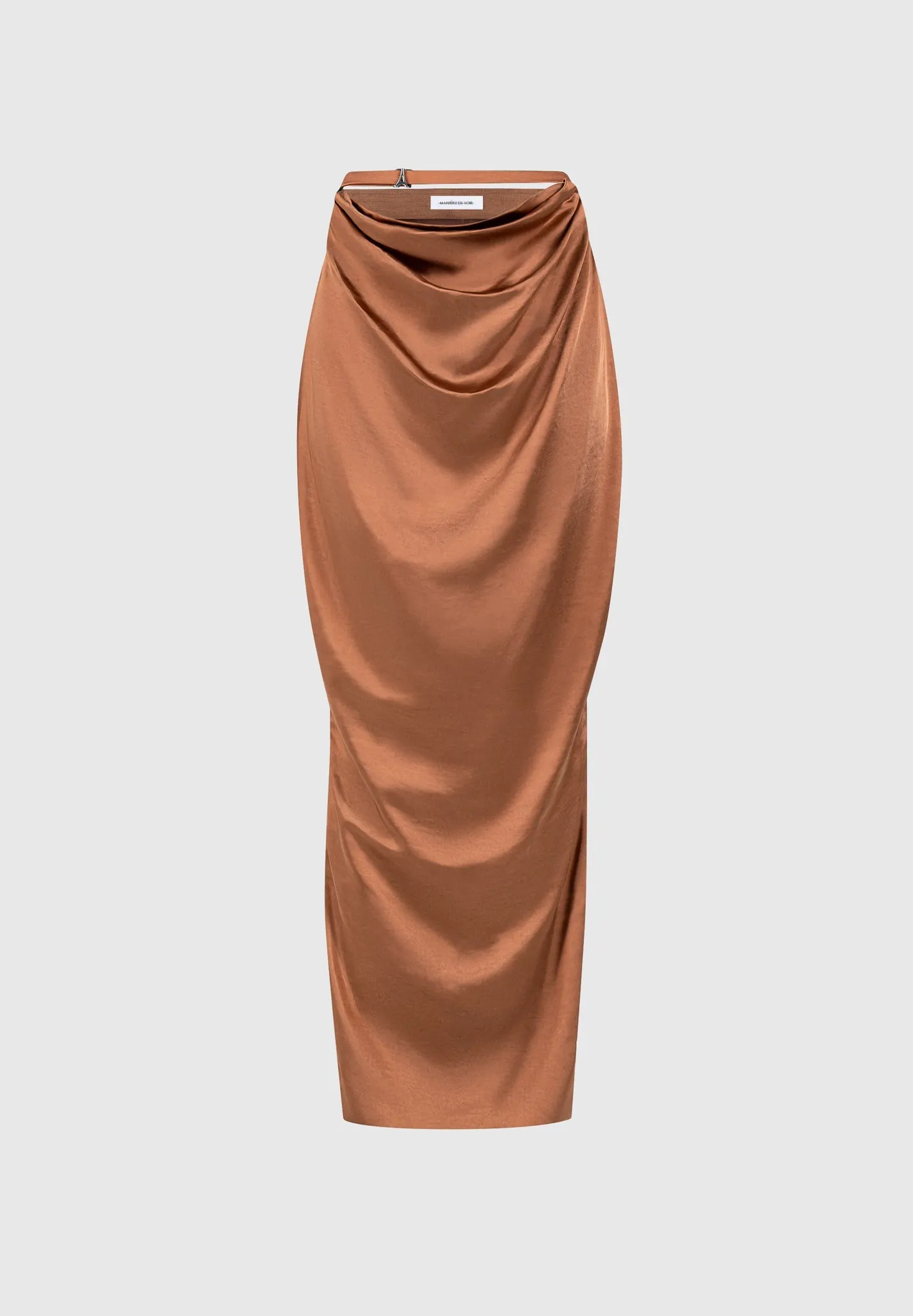 Satin Drape Belted Maxi Skirt - Bronze